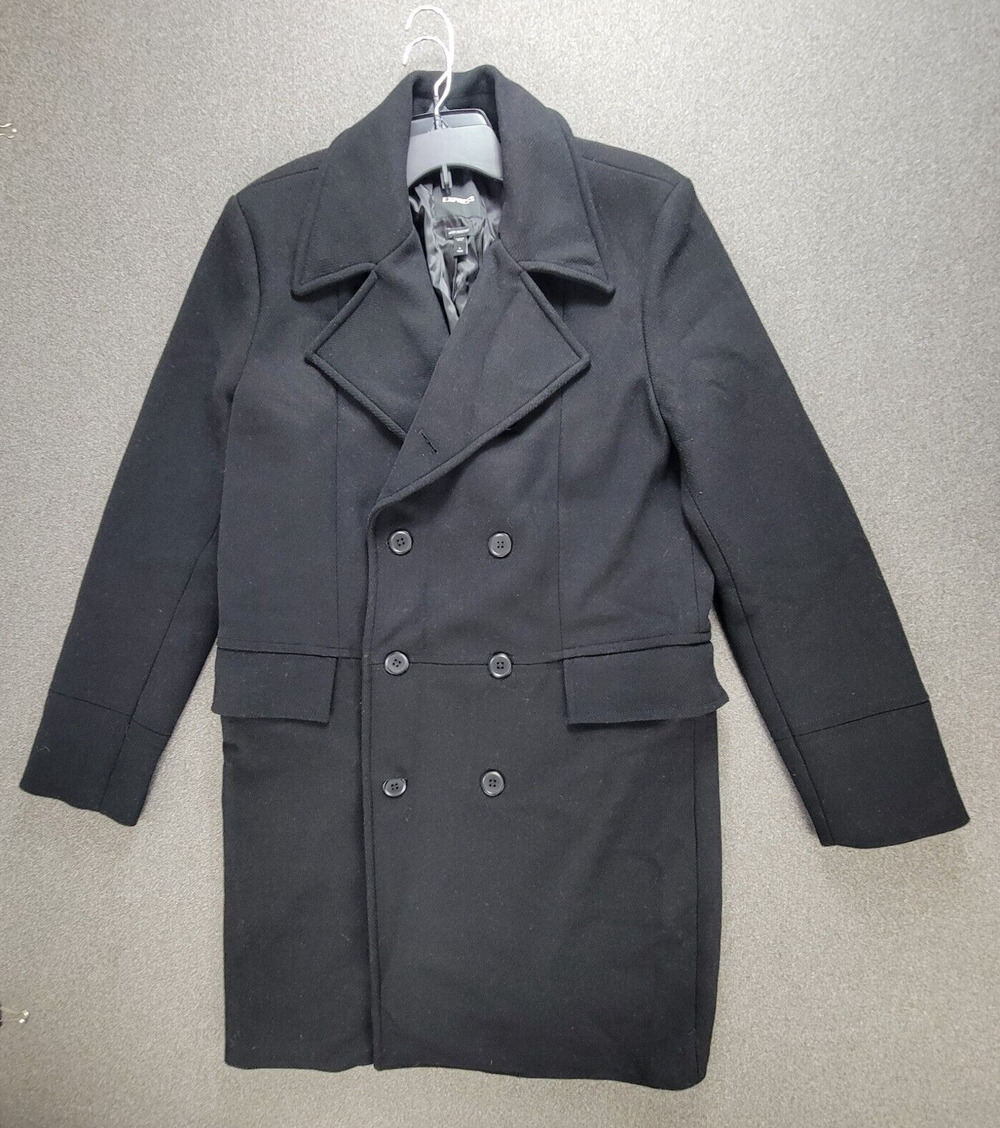 Express Coat Mens L Tall Black Long Doublebreasted Water Resistant READ